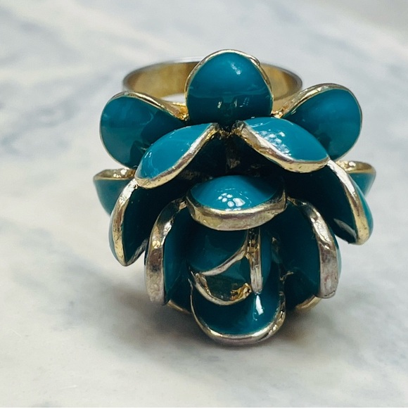 Gold and Blue Floral Ring size 6 - Picture 4 of 6